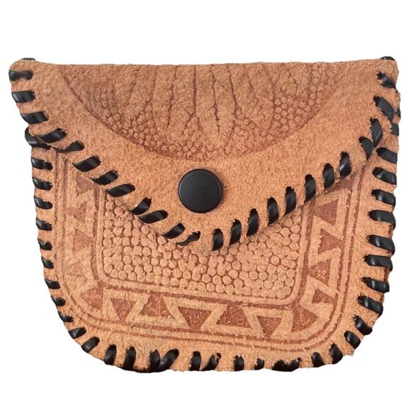 Tooled Leather Coin Purse Case Native American Indian Chief‎ Handmade Small - Picture 2 of 5